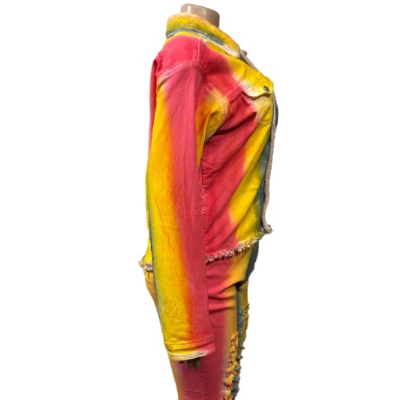 Glory Denim Trucker Jacket Tie Dye  sherpa lined fray hem stretch Size 2X Large - Picture 7 of 17